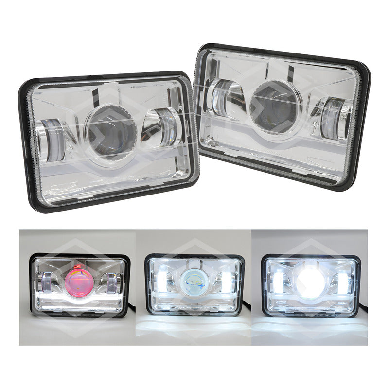 Par Faros Unidad 4x6 Rectangular Ojo Demonio 3 Lupas 12-24v