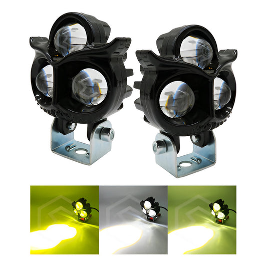 2 Faros Búho 18 Hiper Leds Lupa Estrobo Bicolor 12-24v Moto