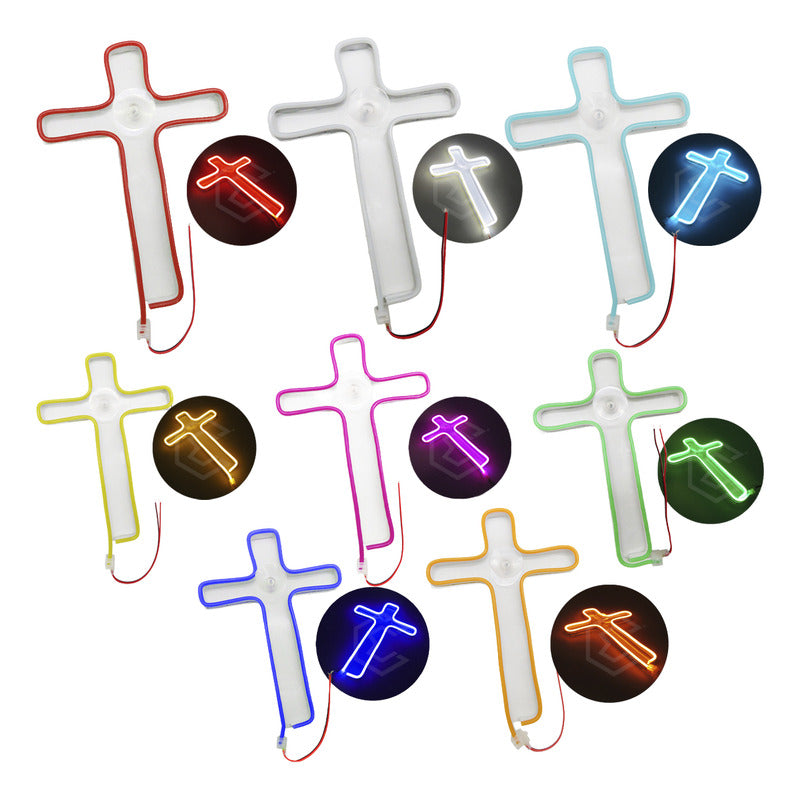 Figura Cruz Led Luz Neon Parabrisas Chupón Grande 26cm 12v