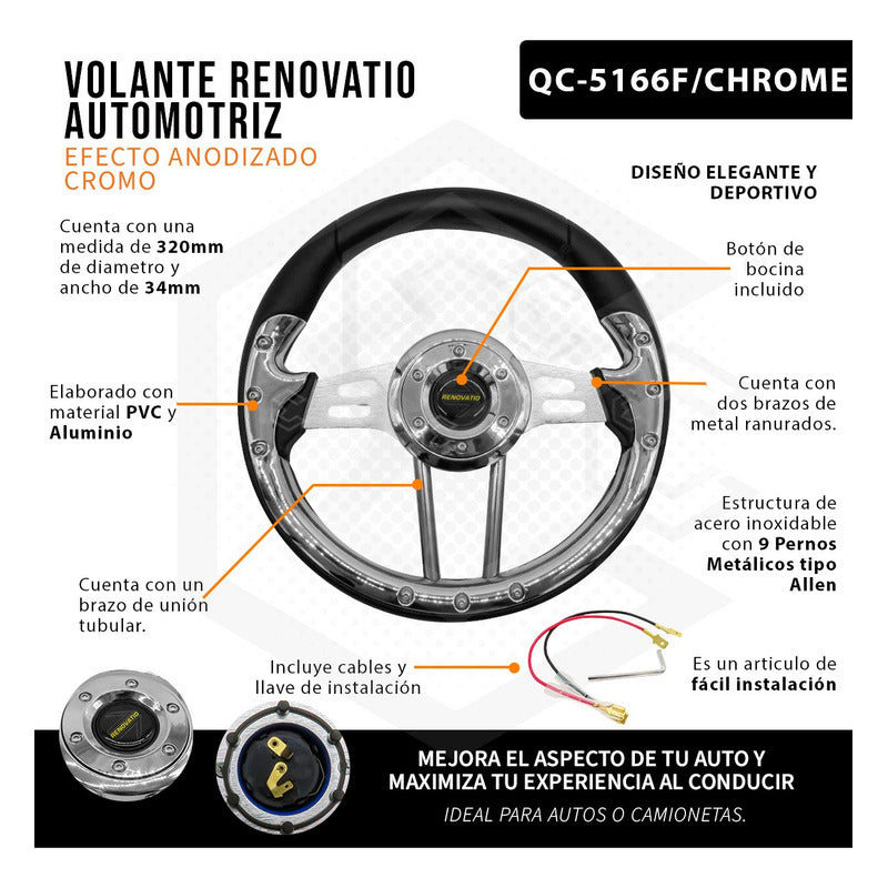 Volante Deportivo Universal De Metal Brazos Con Ranuras