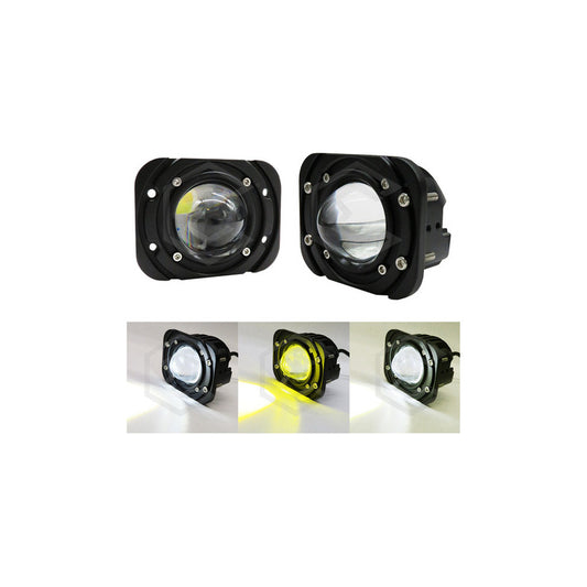 2 Faros Bicolor Cuadrado 3'' Empotrable 6 Hiperled Lupa Fijo