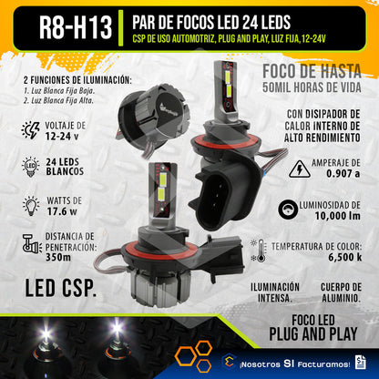 Kit Focos 24led H13 Alta Y Baja Plug And Play 10000lm 12-24v H13