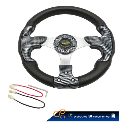 Volante Deportivo Universal De Metal Tipo Escudo Cromo 32cm