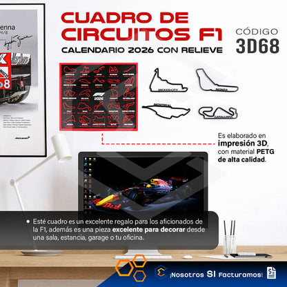 Cuadro Mapa Circuitos Pistas Formula 1 F1 Temporada 2026 Rojo Negro