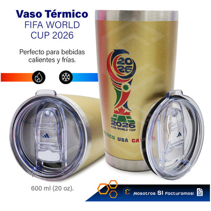 Termo Vaso Fifa Mundial 2026 Personalizado Láser 600ml Acero Dorado