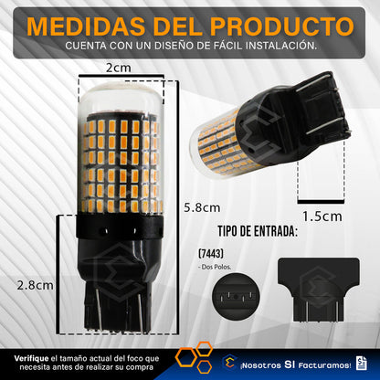 Par Focos 7443 T20 144 Leds Canbus Cristal Cuartos Stop 12v