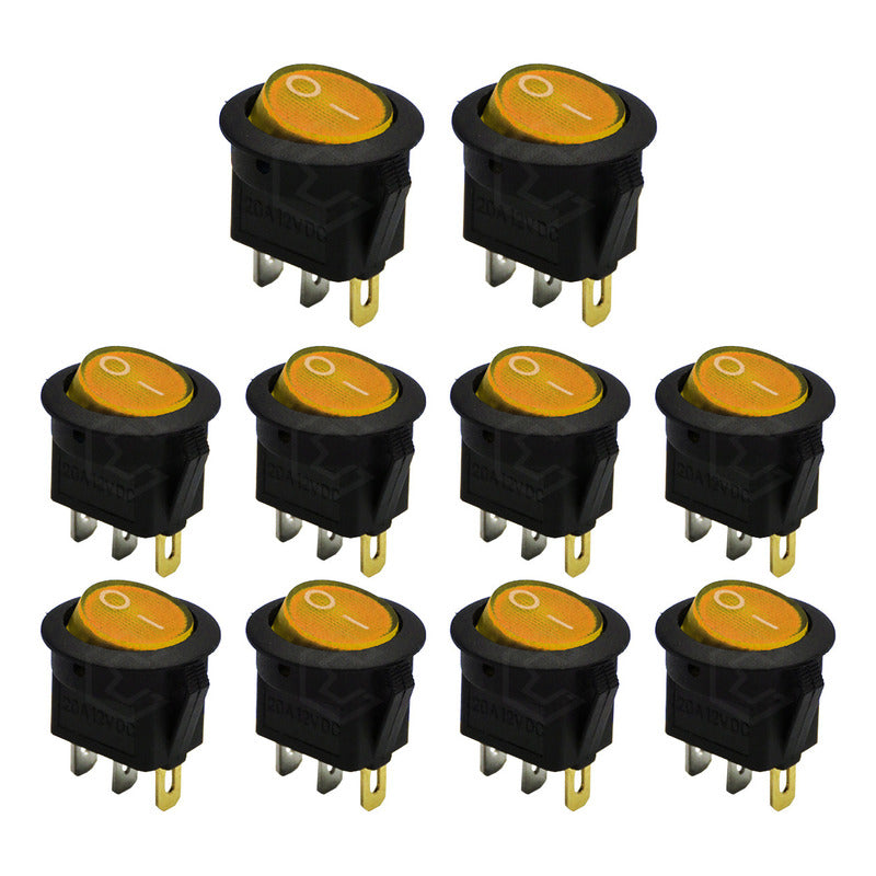 Switch Interruptor De Tecla Redondo 1 Paso Con Luz 10 Piezas