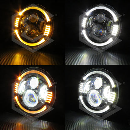 Par Faros Led 7'' Pulgadas Redondo Jeep Vocho 6 Lupas 12-24v