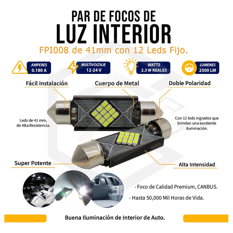 2 Focos 12 Led Canbus C10w Festoon Fusible Interior 12/24v