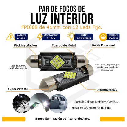 2 Focos 12 Led Canbus C10w Festoon Fusible Interior 12/24v