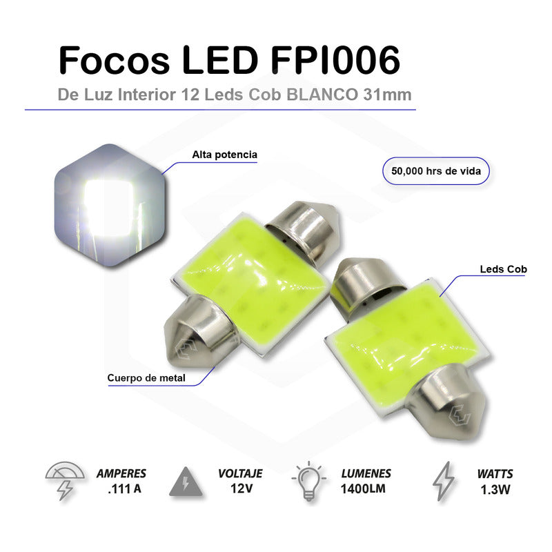 2 Pzs Foco Led Cob Festoon Fusible Interior 31 36 39 Y 41 Mm