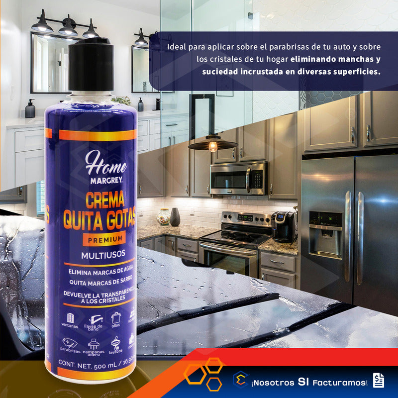 5 Crema Quita Gotas Vidrios Casa Hogar Premium 500ml Margrey Beige