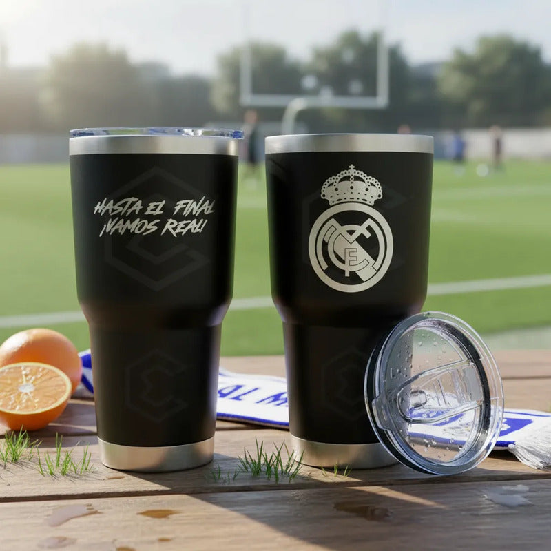 Vaso Termo Real Madrid Champions Láser Acero Inoxidable 30oz Negro Vaso Termo Real Madrid Champions Láser Acero Inoxidable 30oz