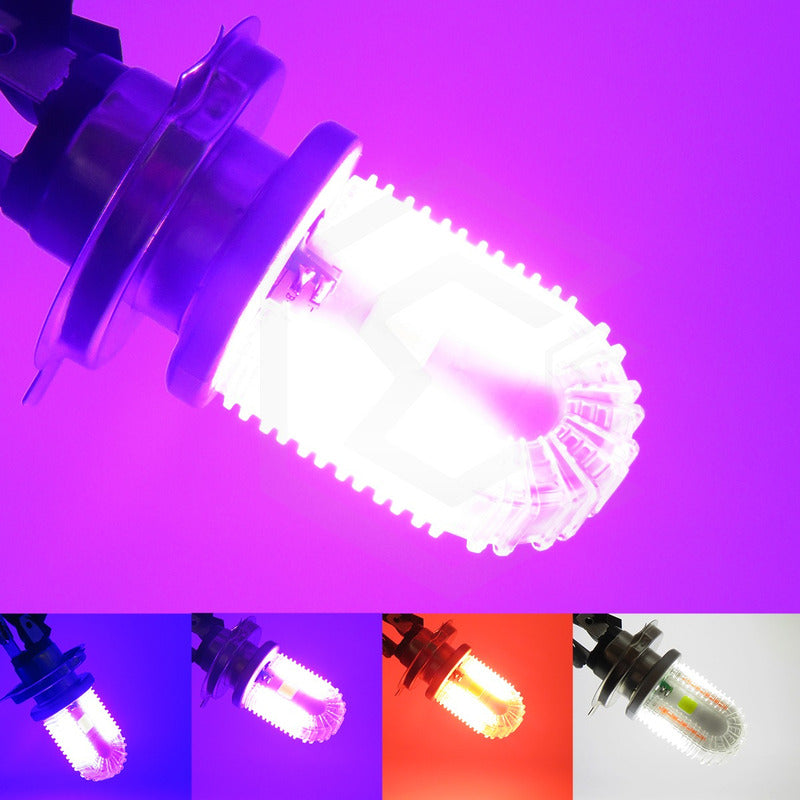Foco Moto H4 108 Leds Cob Ba20d 6 Funciones 2 Caras Rgb H4