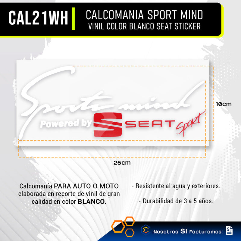 Calcomanía Sport Mind Seat Sticker Vinil Auto Moto 25cmx10cm
