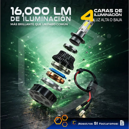 2 Focos Led H3 4 Cara Ventilador Alta Baja 16000lm 25w 9-32v H3