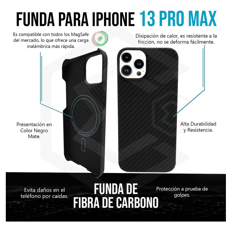 Funda Case De iPhone 13-14 Fibra De Carbono 100% Real