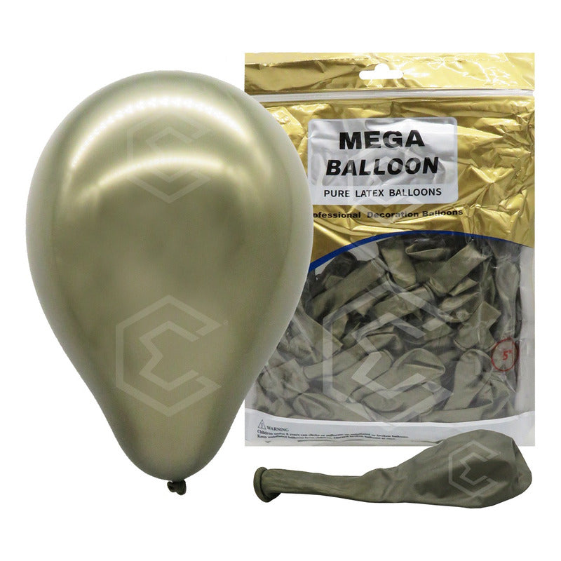 Bolsa 100 Globos Verde Olivo Metalico #5 Fiesta Boda Latex Verde Metálico