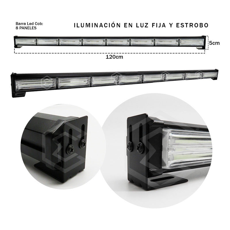 Barra Torreta Led Cob 8 Módulos Estrobo Código 16 Funciones