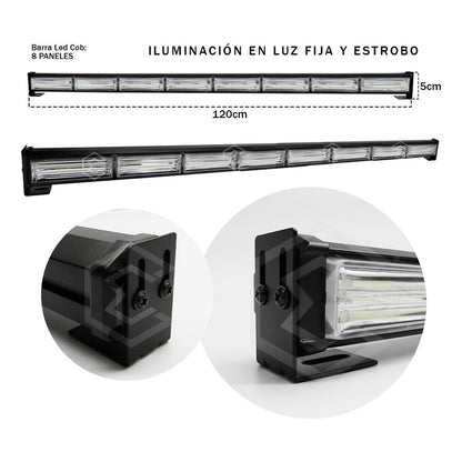 Barra Torreta Led Cob 8 Módulos Estrobo Código 16 Funciones