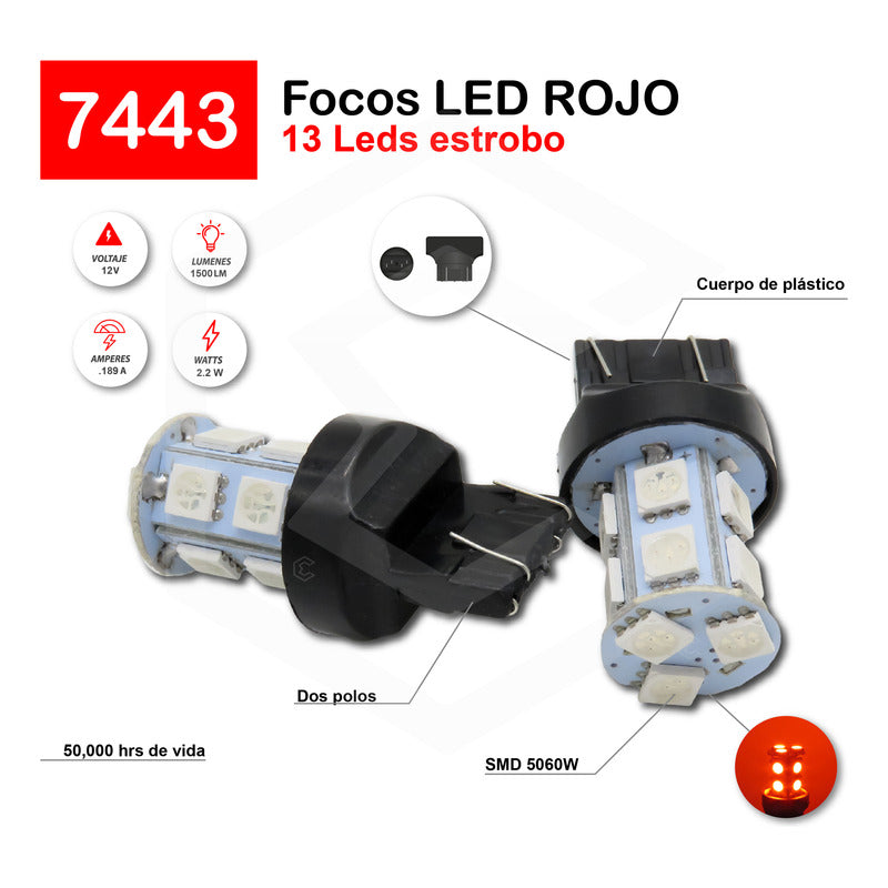 Par Focos 13 Leds 7443 Cuartos Stop Direccional Estrobo 12v