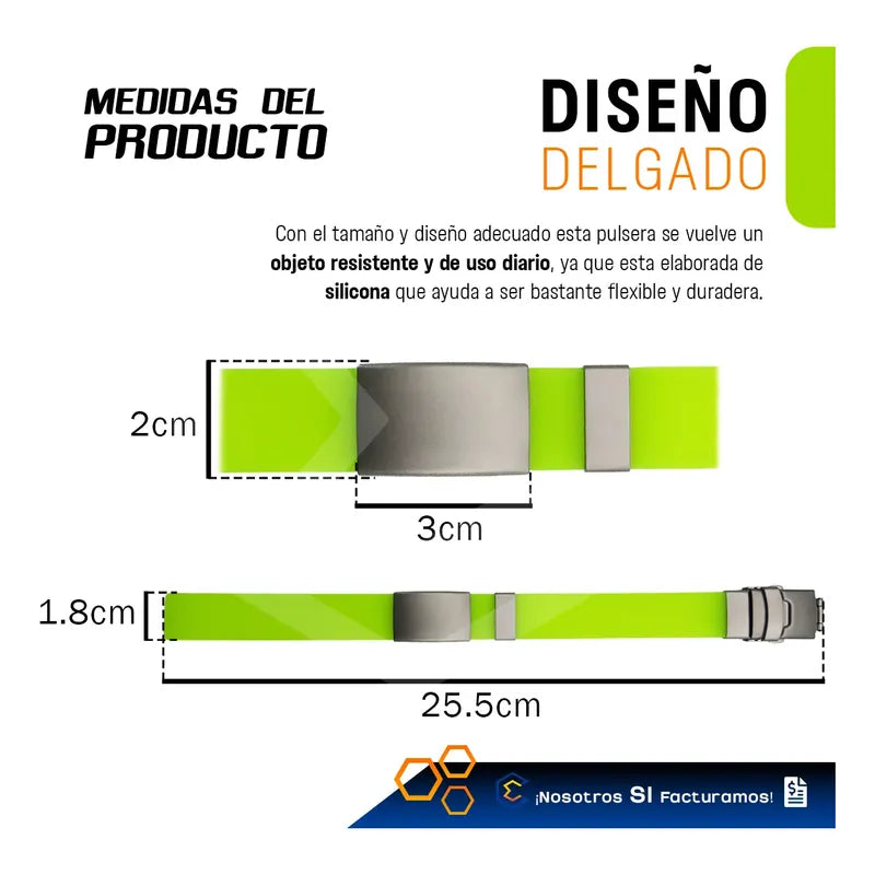 Kit 2 Pulsera Identificación Personalizada Emergencia Láser Mixto