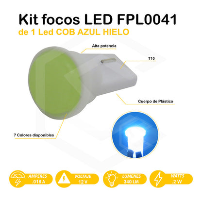 Kit De 10 Focos De Pellizco T10 1  Led Cob Alta Potencia 12v