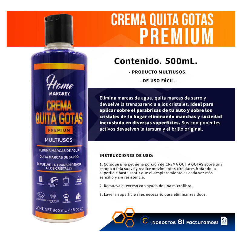12 Crema Quita Gotas Vidrio Casa Hogar Premium 500ml Margrey Beige