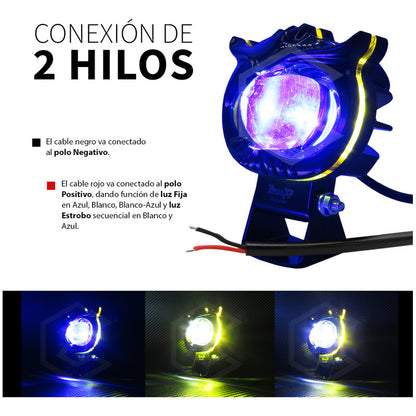 Par Faros 6 Leds 1 Lupa Bicolor Fijo Estrobo Cíclope 12-24v