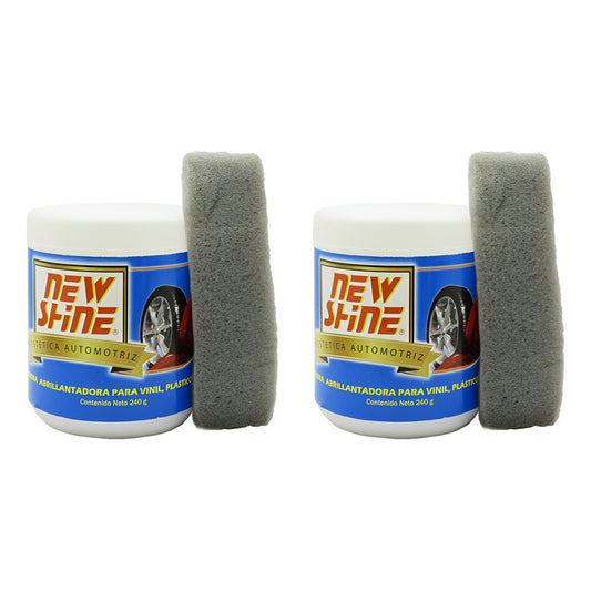 2 New Shine Crema Abrillantadora Vinil Plastico Piel Esponja Crema