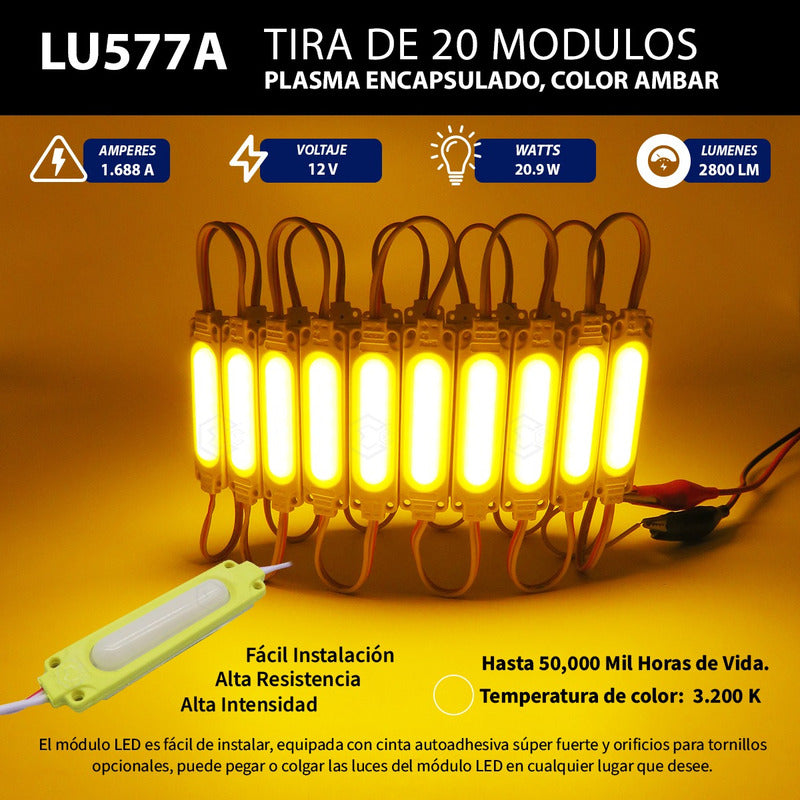 Tira 20 Módulos De Led Cob Plasma Encapsulados Reforzados