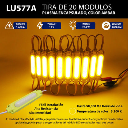 Tira 20 Módulos De Led Cob Plasma Encapsulados Reforzados