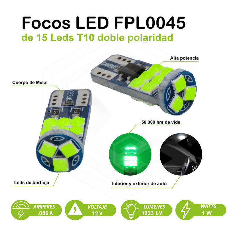 Kit De 10 Focos Pellizco T10 15 Leds Burbuja Doble Polaridad