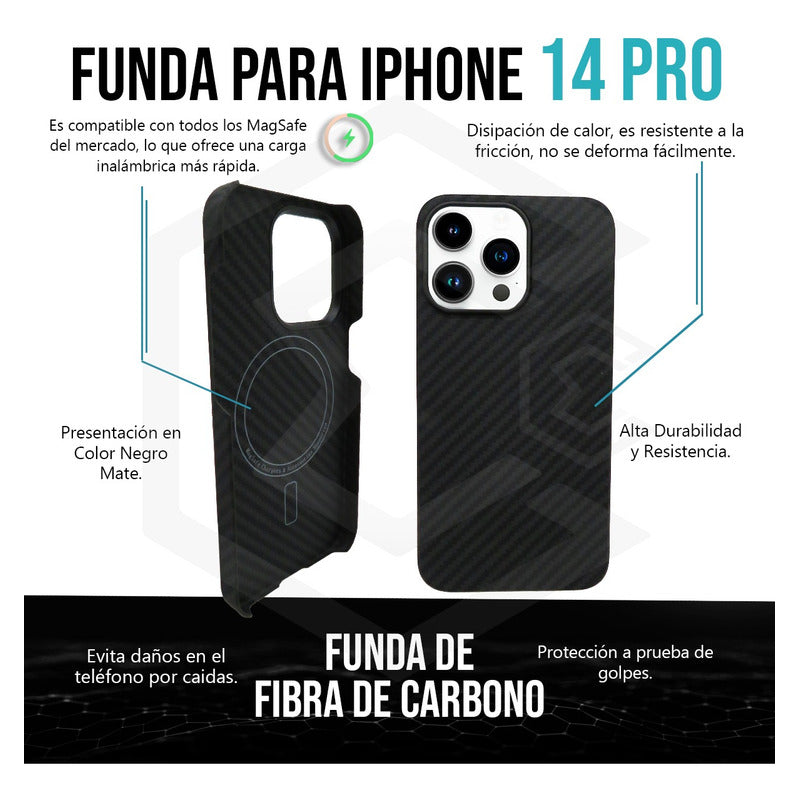 Funda Case De iPhone 13-14 Fibra De Carbono 100% Real