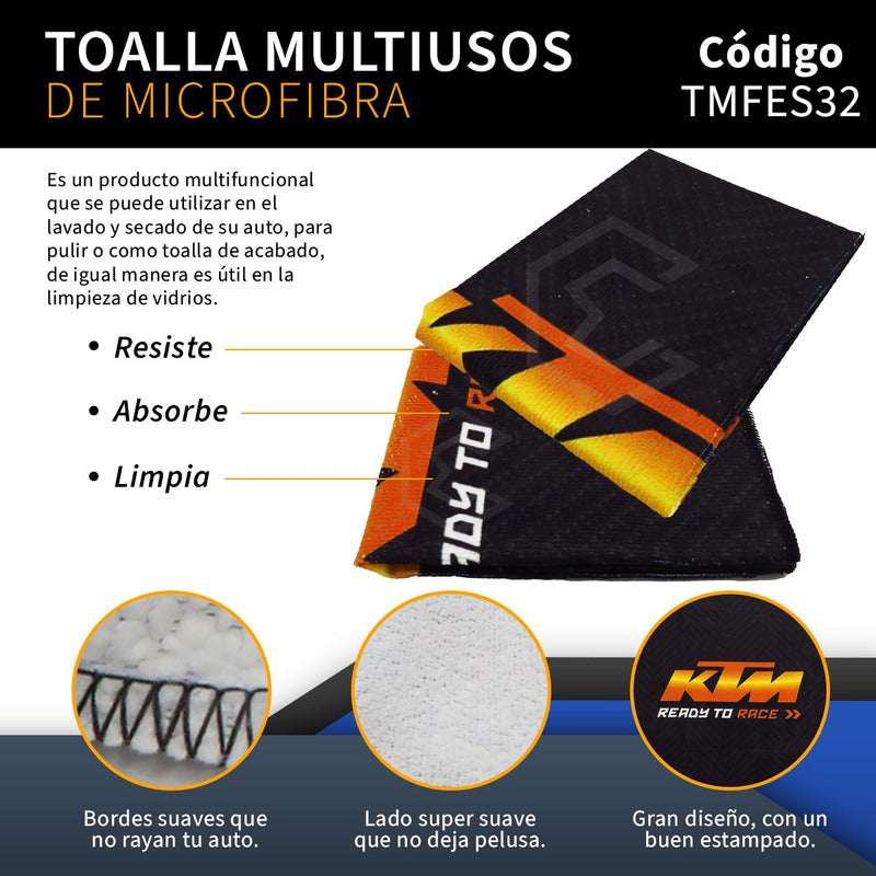 Toalla De Microfibra Para Moto Ktm Duke 390 Rc 390 Exc 55x40
