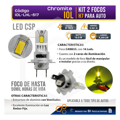 Kit Focos 16 Led Csp Ambar H7 Ventilador Alta O Baja 4,200lm H7 Ambar
