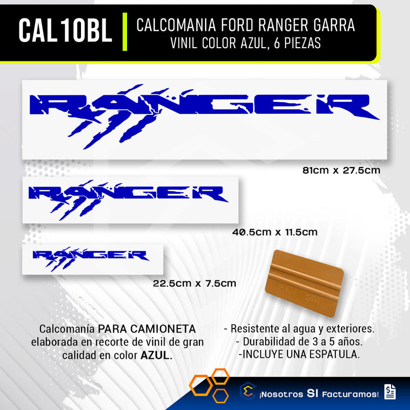 Calcomanía Ford Ranger Garra Sticker Vinil 6 Piezas Espatula