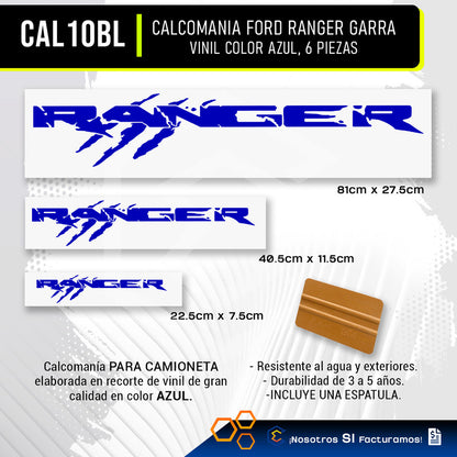 Calcomanía Ford Ranger Garra Sticker Vinil 6 Piezas Espatula