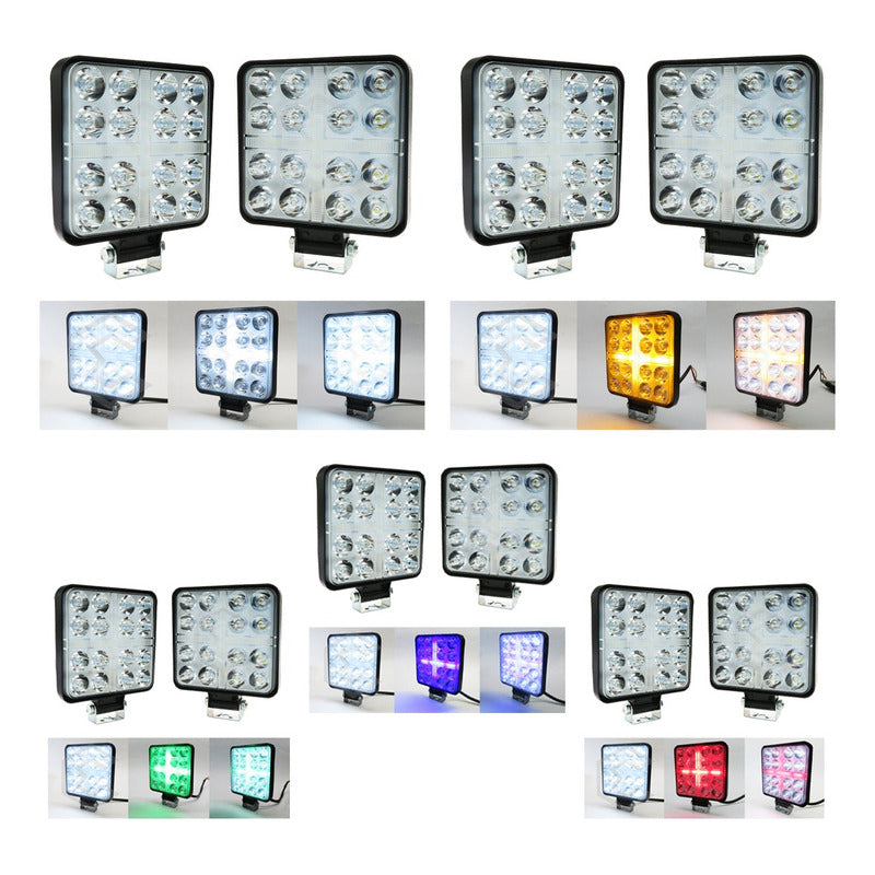 Par De Faros Cuadrados 33 Leds Aro De Luz Cruz Ip67 12-24v