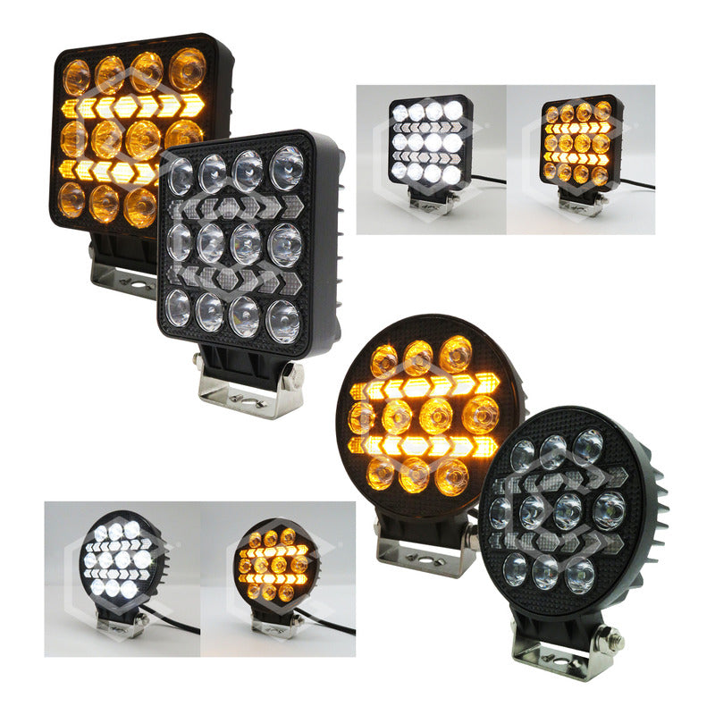 Par Faros 16 Leds 10 Lupas Bicolor 3 Funciones Flecha 12-24v