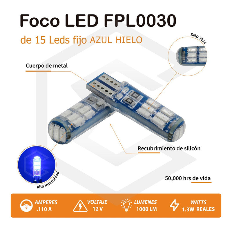 Kit De 10 Focos De Pellizco T10 15 Leds Encapsulado 3014 12v