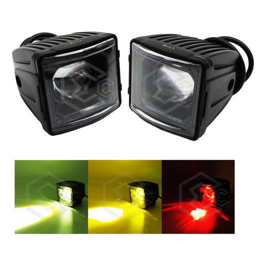 Par Faro Universal Cuadrado Bicolor Rojo 16 Hiper Led 12-24v