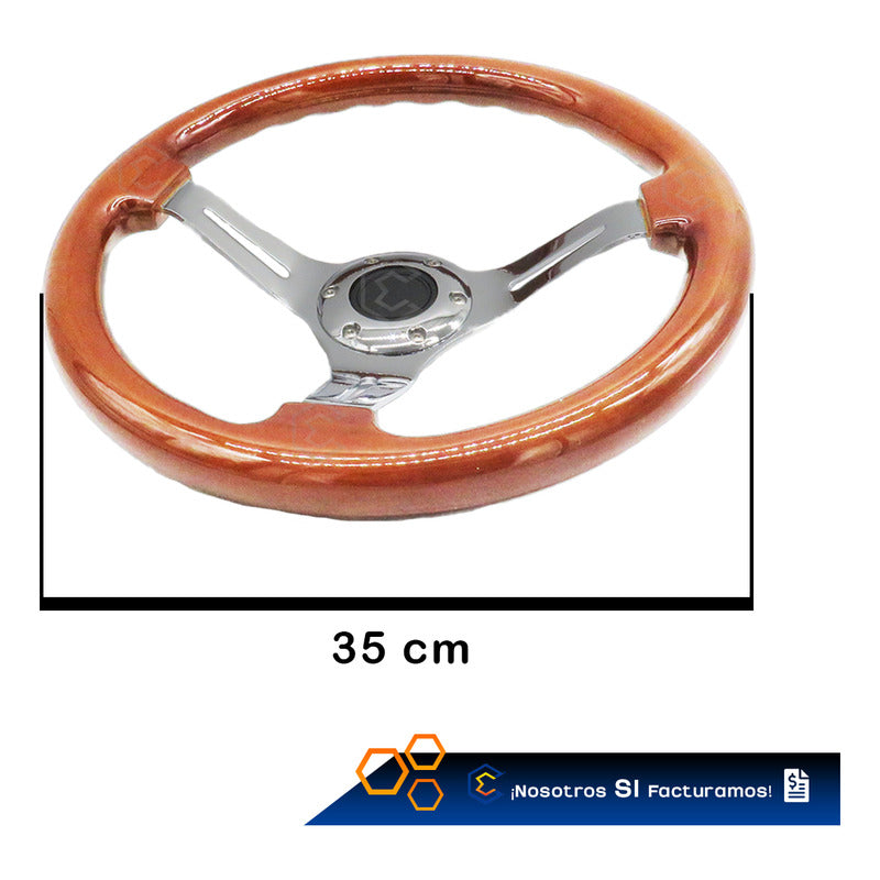 Volante De Madera Automotriz Universal Centro Cromado 35cm