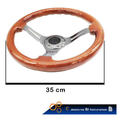 Volante De Madera Automotriz Universal Centro Cromado 35cm