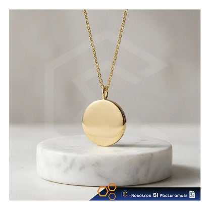 Collar Dije Circulo Dorado Personalizado Grabado Láser Acero Dorado