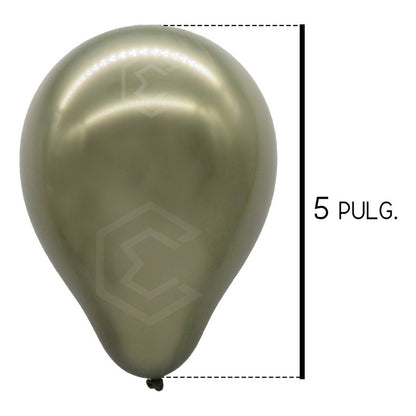 Bolsa 100 Globos Verde Olivo Metalico #5 Fiesta Boda Latex Verde Metálico