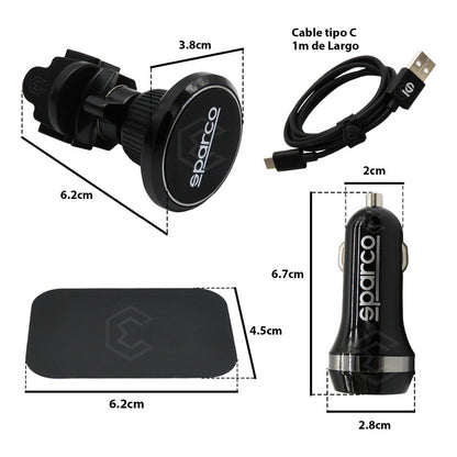 Soporte Porta Celular Magnético C/ Cargador Cable Usb Sparco