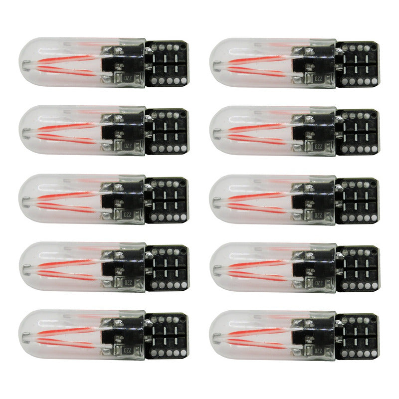 Kit 10 Foco De Pellizco Led Cob Vidrio Filamento Canbus T10