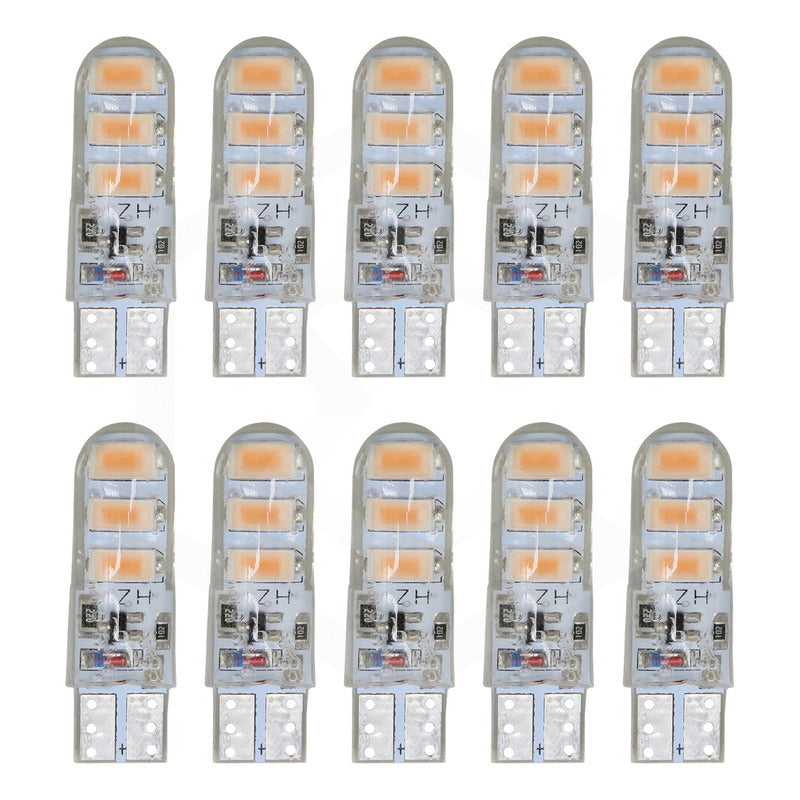 Kit 10 Focos Pellizco Gel T10 Fijo + Estrobo 6 Leds Canbus