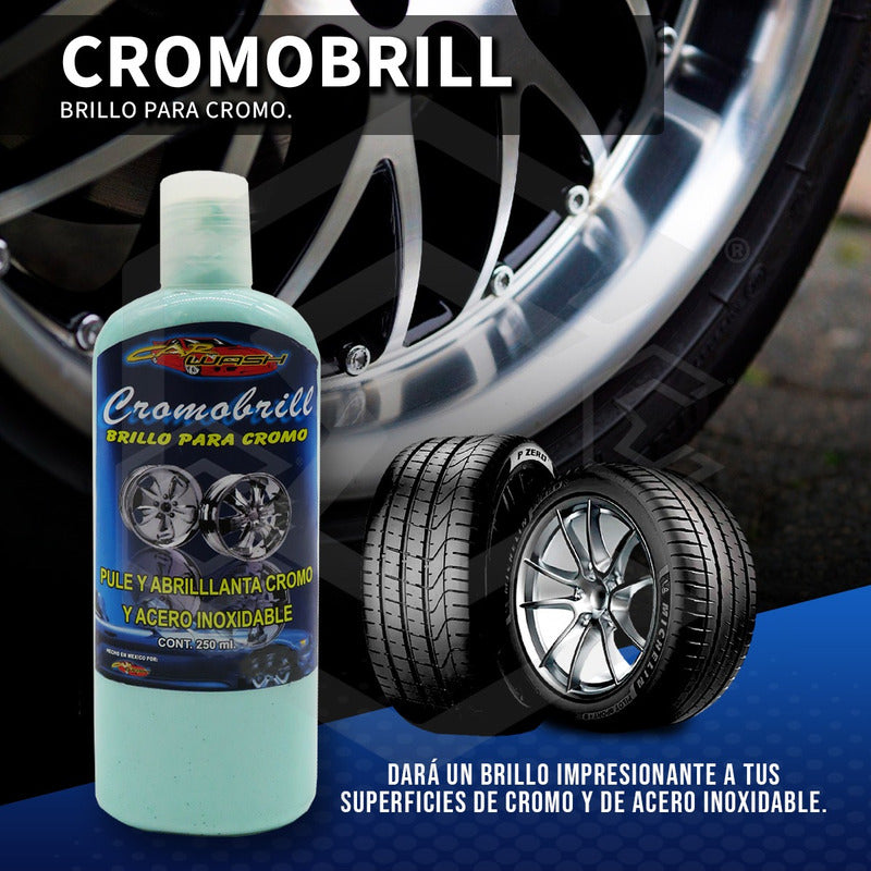 3 Pule Y Abrillanta Cromo Acero Inoxidable Cromobrill 250ml Azul Acero